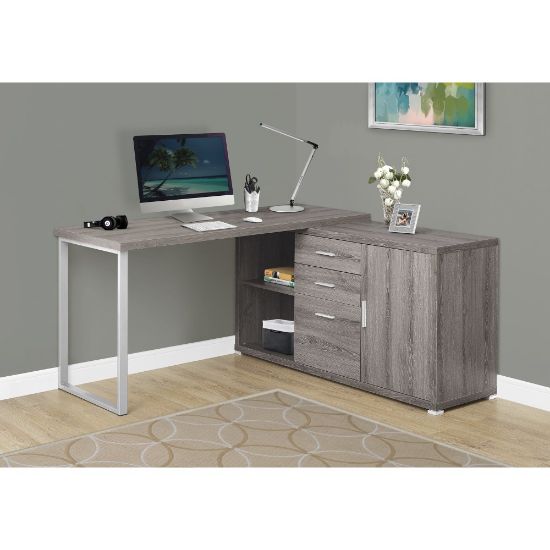 Picture of Monarch Specialties 24inW L-Shaped Corner Desk With Cabinet, Dark Taupe