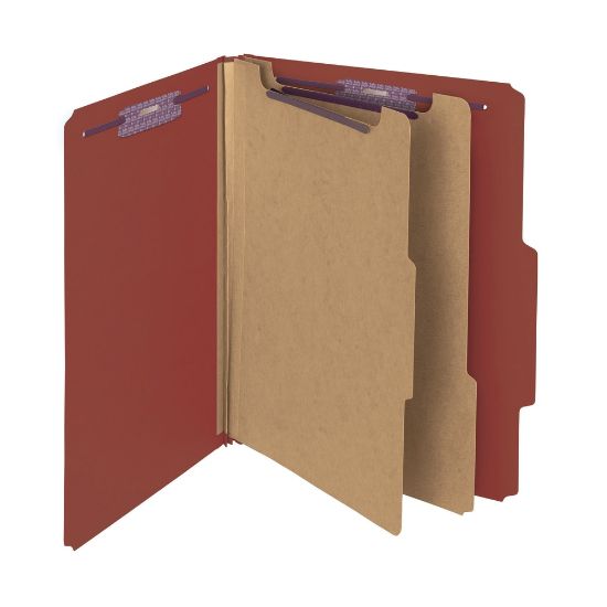 Picture of Smead Pressboard Classification Folders, 2 Dividers, 2in Expansion, 2/5 Cut, Letter Size, 100% Recycled, Red, Pack Of 10