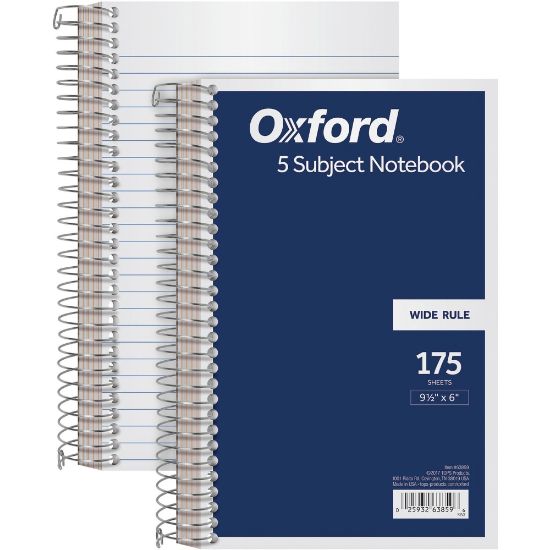 Picture of TOPS Wirebound Notebook, 6in x 9 1/2in, 5 Subject, 175 Sheets, Navy