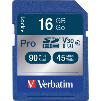 Picture of Verbatim 16GB Pro 600X SDHC Memory Card, UHS-1 U3 Class 10 - Class 10/UHS-I - 1 Card - 600x Memory Speed