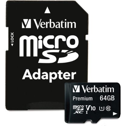 Picture of Verbatim Premium UHS-I Class 10 MicroSDXC Memory Card With Adapter, 64GB