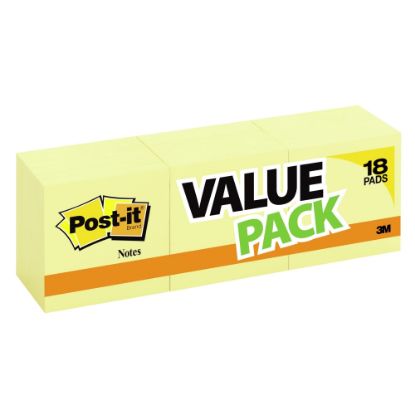 Picture of Post-it Notes, 3 in x 3 in, 18 Pads, 100 Sheets/Pad, Back to School Supplies for Students, Sticky Notes for Textbooks and Notebooks, Clean Removal, Canary Yellow