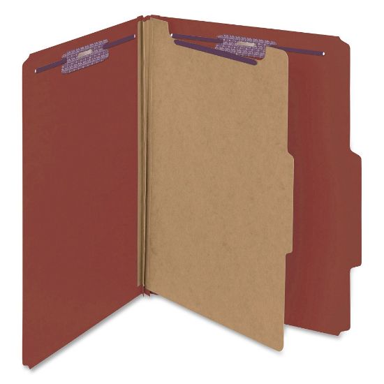 Picture of Smead Classification Folders, Pressboard With SafeSHIELD Fasteners, 1 Divider, 2in Expansion, Letter Size, 100% Recycled, Red, Box Of 10