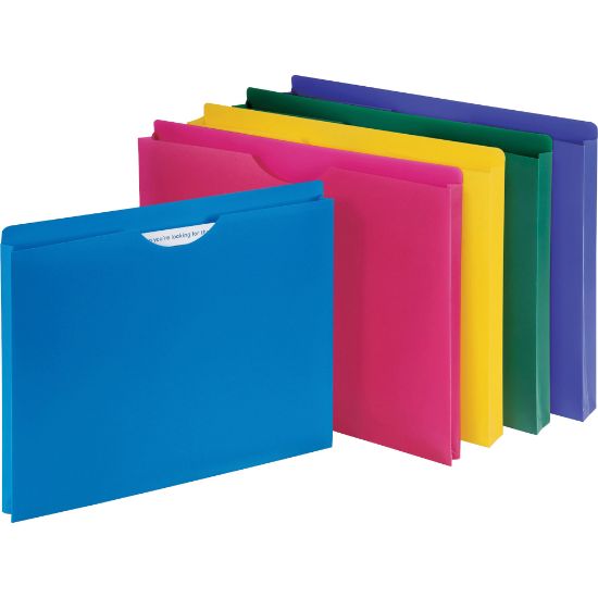 Picture of Business Source Straight Tab Cut Letter File Jacket - 8 1/2in x 11in - 1in Expansion - Polypropylene - Assorted - 10 / Pack