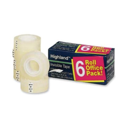 Picture of Highland 3/4inW Matte-finish Invisible Tape - 27.78 yd Length x 0.75in Width - 1in Core - For Mending, Holding, Splicing - 6 / Pack - Matte - Clear