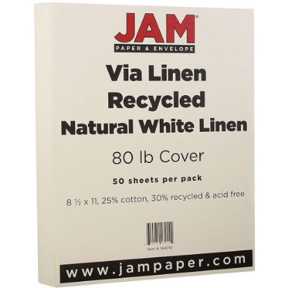 Picture of JAM Paper Card Stock, Strathmore Natural White Linen, Letter (8.5in x 11in), 80 Lb, 30% Recycled, Pack Of 50