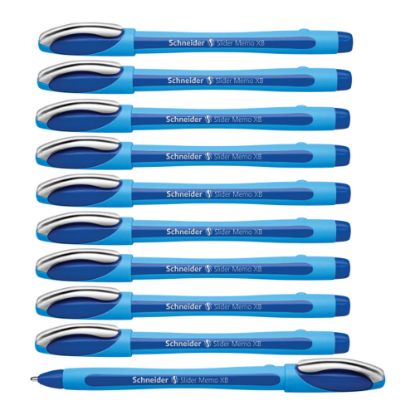 Picture of Schneider Slider Memo XB Ballpoint Pens, Box Of 10, Extra Broad Point, 1.4 mm, Light Blue Barrel, Blue Ink