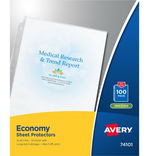 Picture of Avery Economy Weight Sheet Protectors, 8 1/2in x 11in, Top Loading, Semi-Clear, Pack Of 100