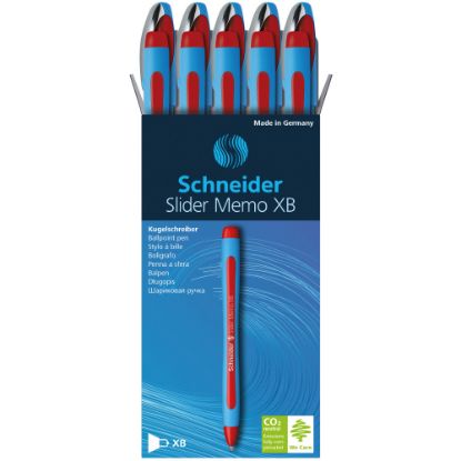 Picture of Schneider Slider Memo XB Ballpoint Pens, Extra Bold Point, 1.4 mm, Blue/Red Barrel, Red Ink, Box Of 10