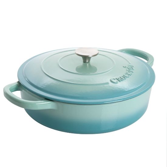 Picture of Crock-Pot Artisan 2-Piece Enameled Cast Iron Braiser Pan, 5 Quart, Aqua Blue