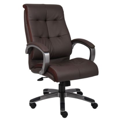 Picture of Boss Office Products Double-Plus Ergonomic LeatherPlus Bonded Leather High-Back Chair, Brown/Pewter