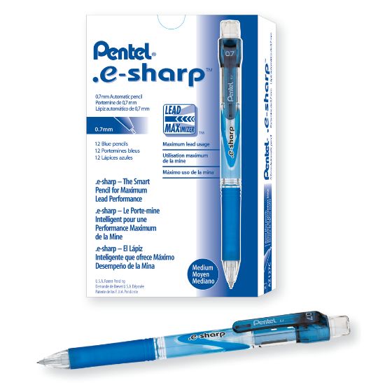 Picture of Pentel e-Sharp Mechanical Pencil, 0.7mm, #2 Lead, 72% Recycled, Blue Barrel, Pack Of 12