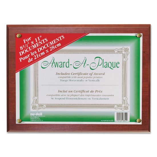 Picture of Golite nu-dell Woodgrain Award-A-Plaque - 13in x 10.50in Frame Size - Holds 11in x 8.50in Insert - Horizontal, Vertical - 1 Each - Mahogany