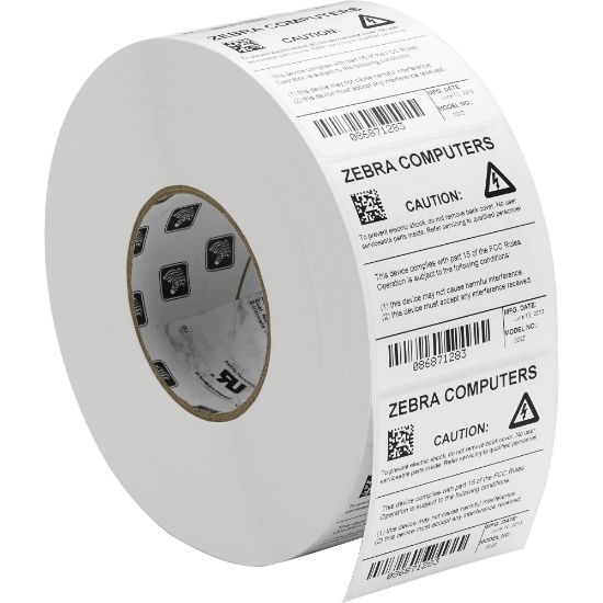 Picture of Zebra Z-Ultimate 2000T Thermal Label - 1 1/2in Width x 1in Length - Permanent Adhesive - Thermal Transfer - Glossy - White - Acrylic, Polyester - 5486 / Roll - 4 / Roll - Chemical Resistant, Temperature Resistant, Perforated