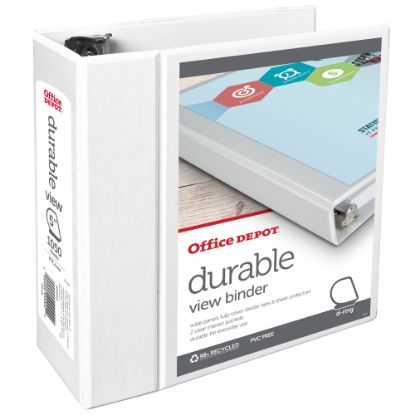 Picture of Office Depot Brand Durable View 3-Ring Binder, 5in Slant Rings, White