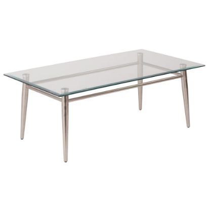 Picture of Ave Six Brooklyn Glass-Top Table With Metal Frame, Rectangular Coffee Table, Clear/Brushed Nickel