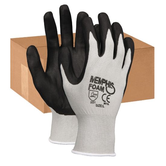 Picture of MCR Safety Memphis Economy Foam Nitrile Gloves, Large, Black/Gray, Pack Of 12