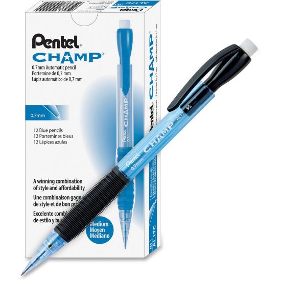 Picture of Pentel Champ Mechanical Pencils, #2 Lead, Medium Point, 0.7 mm, Blue Barrel, Pack Of 12