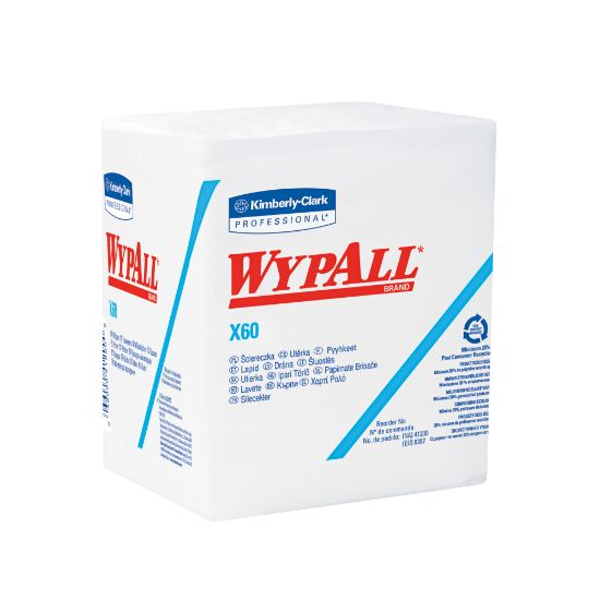 Picture of Kimberly-Clark WYPALL X60 Quarterfold Dry Wipers, Unscented, White, 76 Wipers Per Pack, Case Of 12 Packs