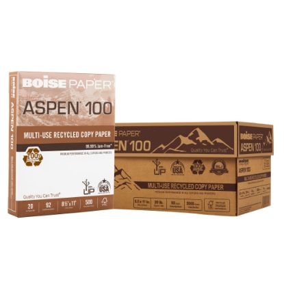 Picture of Boise ASPEN 100 Multi-Use Printer & Copy Paper, 10 Reams, White, Letter (8.5in x 11in), 5000 Sheets Per Case, 20 Lb, 92 Brightness, 100% Recycled, FSC Certified