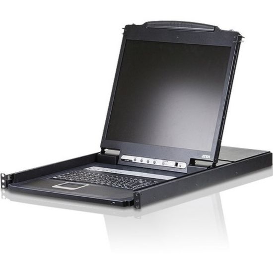 Picture of ATEN Rack Mount LCD-TAA Compliant - 16 Computer(s) - 19in LCD - 1280 x 1024PS/2 PortUSB - Keyboard - TouchPad - 120 V AC, 230 V AC Input Voltage - PC, Mac, Sun - Metal, Plastic - TAA Compliant