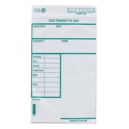 Picture of Quality Park Tamper-Evident Cash Transmittal Bags With Redi-Strip, 6in x 9in, White, Pack Of 100