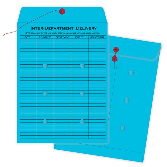 Picture of Quality Park Interdepartment Envelopes, 10in x 13in, 1-Sided Narrow Rule, Button & String Closure, Blue, Box Of 100