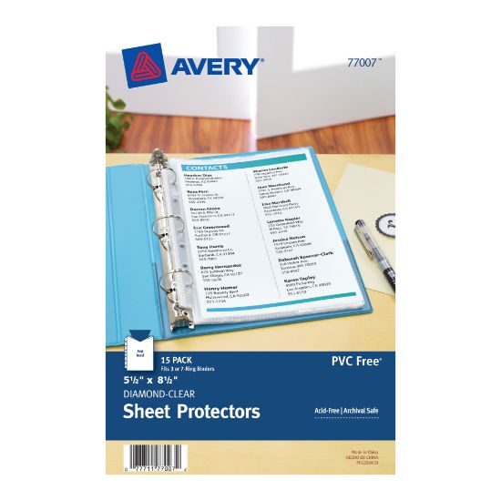 Picture of Avery Diamond Clear Heavyweight Sheet Protectors For Mini Binders, Holds 8.5in x 5.5in Sheets, Clear, Pack Of 15