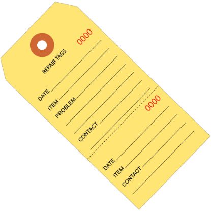 Picture of Partners Brand Consecutively Numbered Repair Tags, 4 3/4in x 2 3/8in, 100% Recycled, Yellow, Case Of 1,000