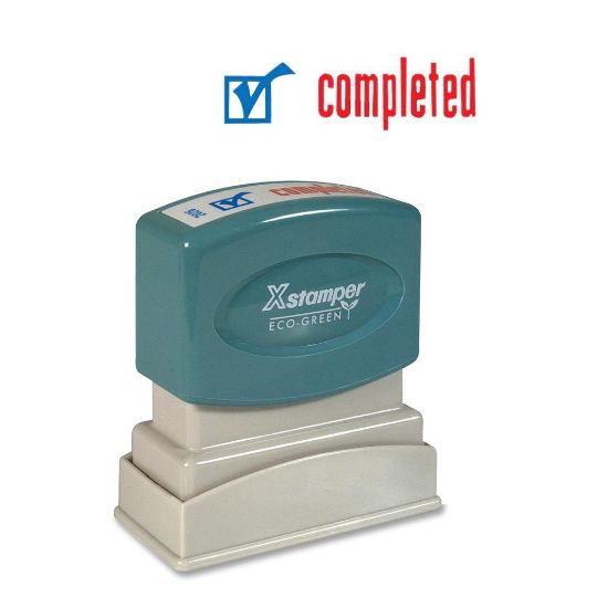 Picture of Xstamper Pre-Inked, Re-Inkable Two-Color Title Stamp, "Completed"