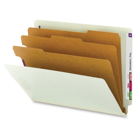 Picture of Smead End-Tab 3-Divider Classification Folders, 8 1/2in x 11in, 3 Divider, 3 Partition, 60% Recycled, Gray/Green, Pack Of 10