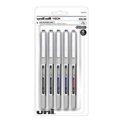 Picture of uni-ball Vision Rollerball Pens, Fine Point, 0.7 mm, Gray Barrel, Assorted Ink Colors, Pack Of 5