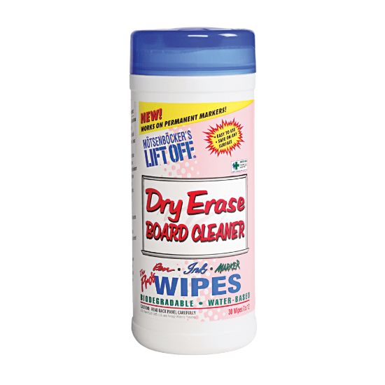 Picture of Motsenbockers Lift-Off Dry-Erase Cleaner Wipes, 7in x 12in, Canister Of 30 Wipes