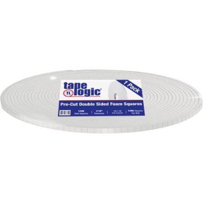 Picture of Tape Logic Double-Sided Foam Squares, 62.5 mils, 3in Core, 0.5in x 0.5in, White, Roll Of 1,296