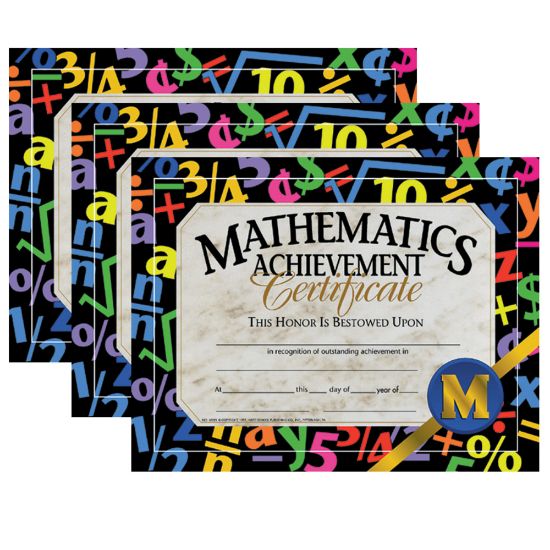 Picture of Hayes Certificates, 8-1/2in x 11in, Mathematics Achievement, 30 Certificates Per Pack, Set Of 3 Packs