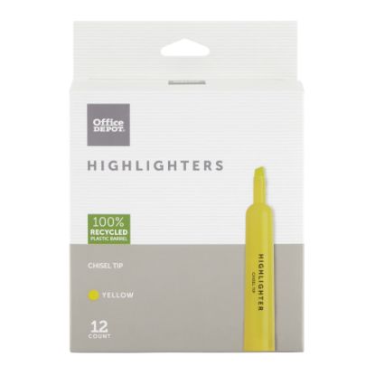 Picture of Office Depot Brand Chisel-Tip Highlighters, 100% Recycled Plastic Barrel, Fluorescent Yellow, Pack Of 12