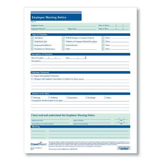 Picture of ComplyRight Employee Warning Reports, 8 1/2in x 11in, Pack Of 50