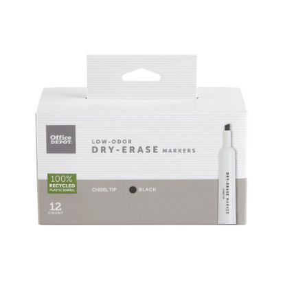 Picture of Office Depot Brand Low-Odor Dry-Erase Markers, Chisel Point, 100% Recycled Plastic Barrel, Black, Pack Of 12