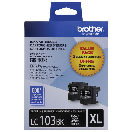 Picture of Brother LC103 Black High-Yield Ink Cartridges, Pack Of 2, LC1032PKS