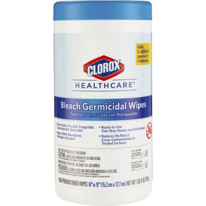 Picture of Clorox Healthcare Germicidal Wipes With Bleach, Unscented, 6in x 5in, Pack Of 150 Wipes