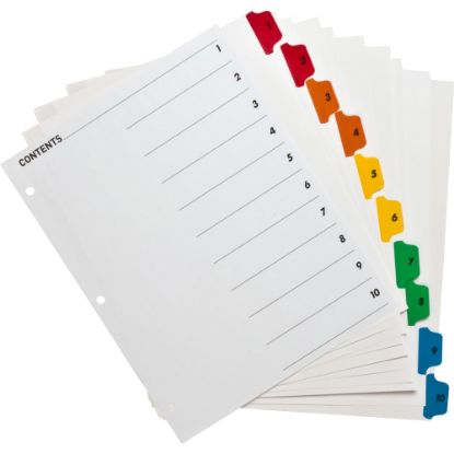 Picture of Business Source Table of Content Quick Index Dividers - Printed Tab(s) - Digit - 1-10 - 10 Tab(s)/Set - 8.5in Divider Width x 11in Divider Length - 3 Hole Punched - Multicolor Divider - Multicolor Mylar Tab(s) - 10 / Set