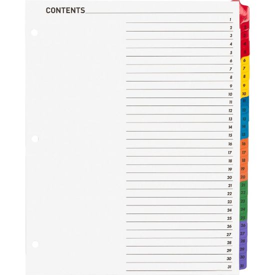 Picture of Sparco Quick Index Dividers With Table Of Contents Page, 1-31