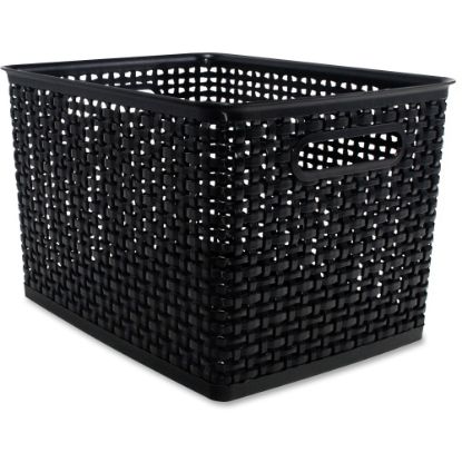 Picture of Advantus Plastic Weave Bin - Square - 13.5in Height x 10.5in Width x 8.8in Depth - Plastic - Black - 2 Each