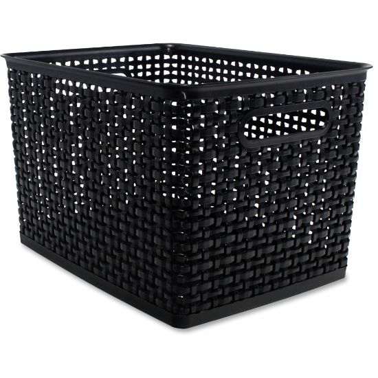 Picture of Advantus Plastic Weave Bin - Square - 13.5in Height x 10.5in Width x 8.8in Depth - Plastic - Black - 2 Each