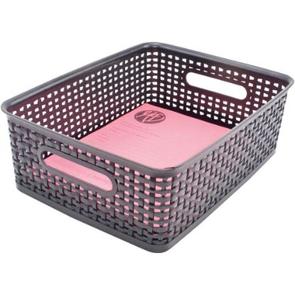 Picture of Advantus Plastic Weave Bins - 4.8in Height x 10.5in Width x 13.3in Depth - Desktop - Secure Grip - Black - Plastic - 2 Each