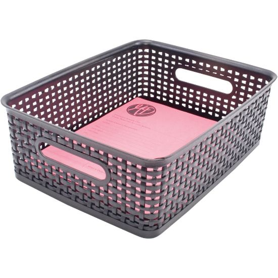 Picture of Advantus Plastic Weave Bins - 4.8in Height x 10.5in Width x 13.3in Depth - Desktop - Secure Grip - Black - Plastic - 2 Each