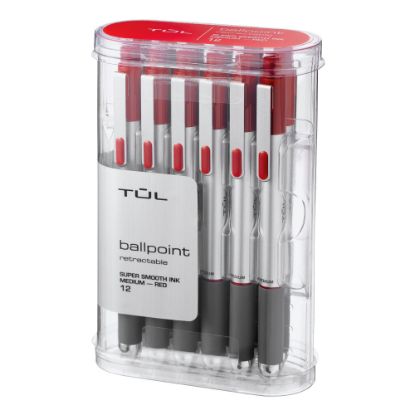 Picture of TUL BP Series Retractable Ballpoint Pens, Medium Point, 1.0 mm, Silver Barrel, Red Ink, Pack Of 12 Pens