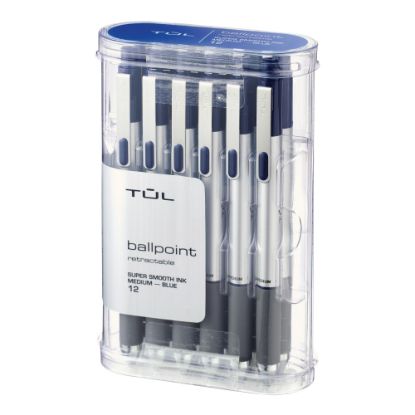 Picture of TUL BP Series Retractable Ballpoint Pens, Medium Point, 1.0 mm, Silver Barrel, Blue Ink, Pack Of 12 Pens