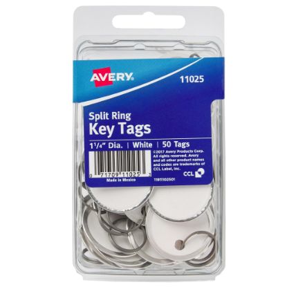 Picture of Avery Metal Rim Key Tags With Metal Split Ring, 1-1/4in Diameter, White, Pack Of 50