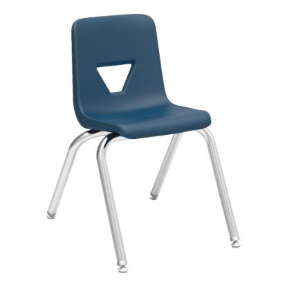 Picture of Lorell Classroom Student Stack Chairs, 16inH Seat, Navy/Silver, Set Of 4